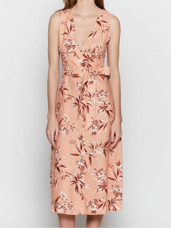 Joie Dresses & Skirts - Joie Peach Floral Tie-Waist Sleeveless Midi Dress